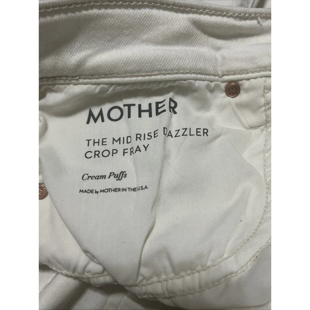 Mother Mid Rise Dazzler Ankle Fray In White Puff’s Size 29 - Picture 10 of 11